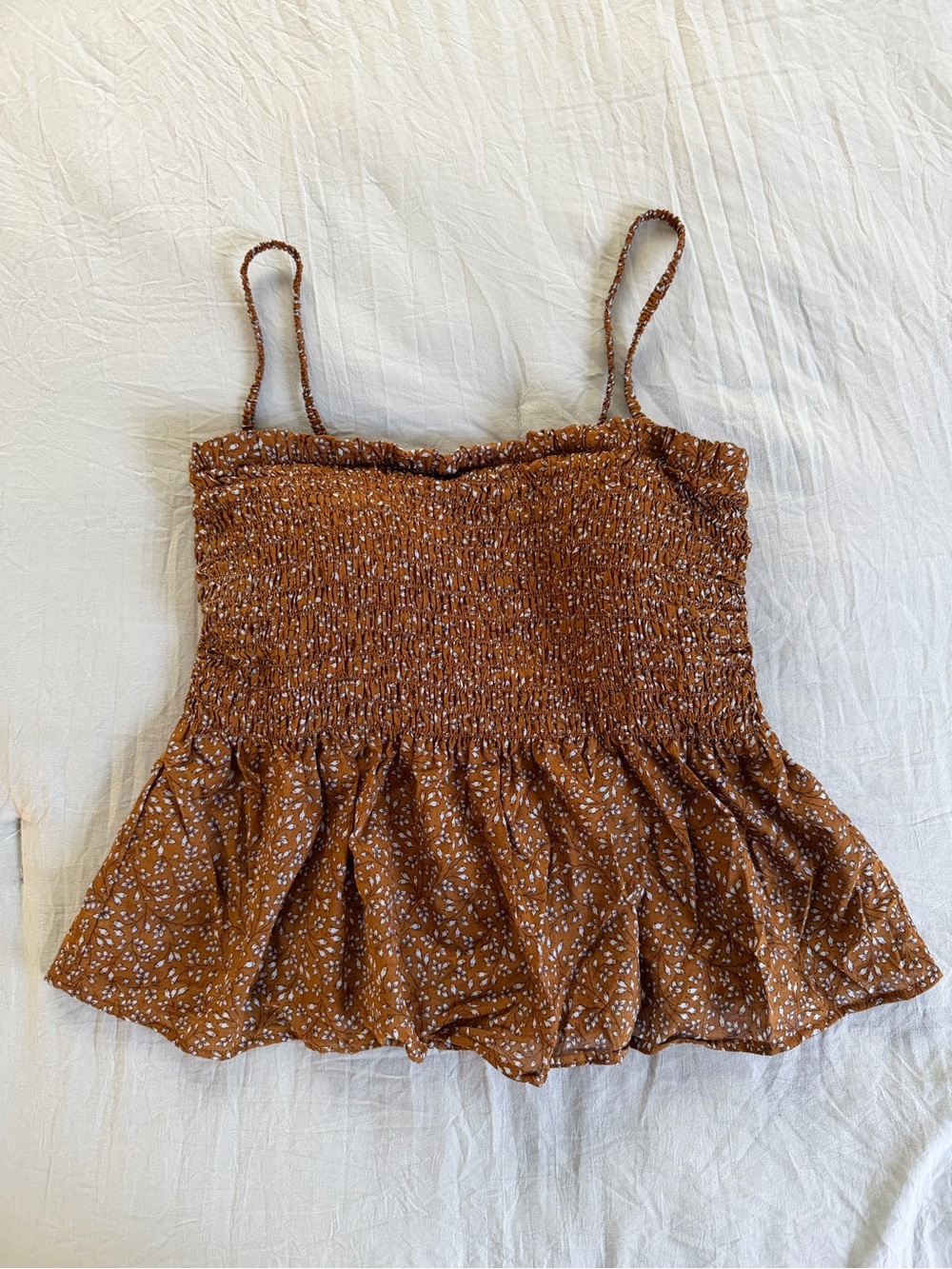 Uniqlo Brown Floral Smocked Peplum Cami